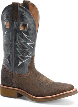 Medium Brown Navy Double H Boot Mens 12 Inch Wide Square Toe Roper